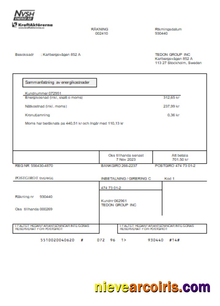 NVSH Energi utility business bill